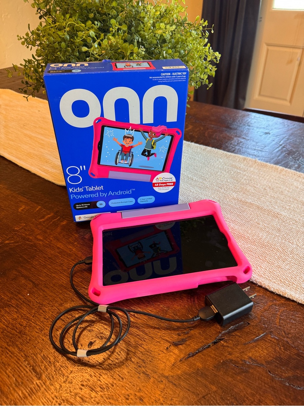 Onn Kids 8" Tablet with Bright Pink Protective Case and Charger